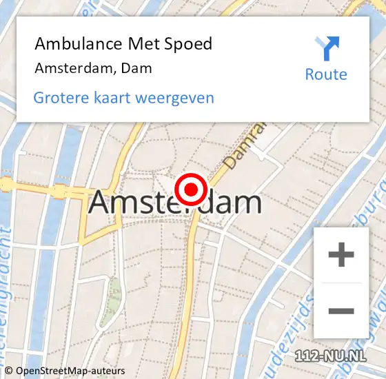 Locatie op kaart van de 112 melding: Ambulance Met Spoed Naar Amsterdam, Dam op 1 december 2017 19:26