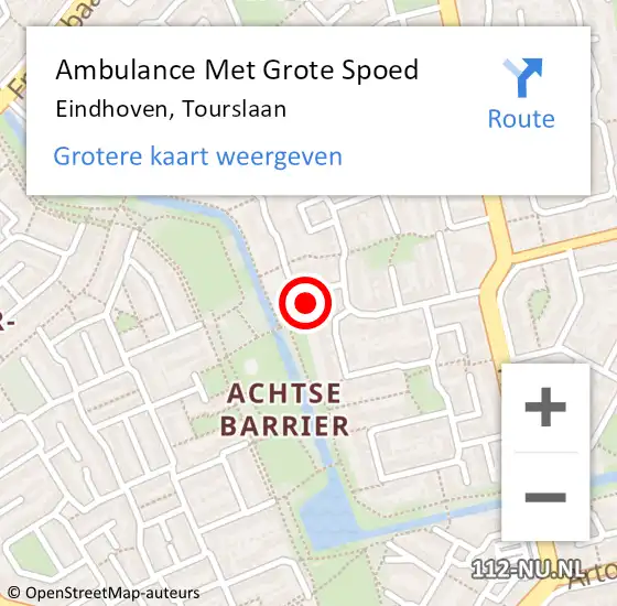 Locatie op kaart van de 112 melding: Ambulance Met Grote Spoed Naar Eindhoven, Tourslaan op 2 december 2017 01:46