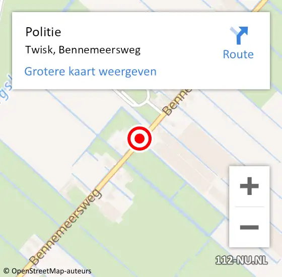 Locatie op kaart van de 112 melding: Politie Twisk, Bennemeersweg op 2 december 2017 07:02