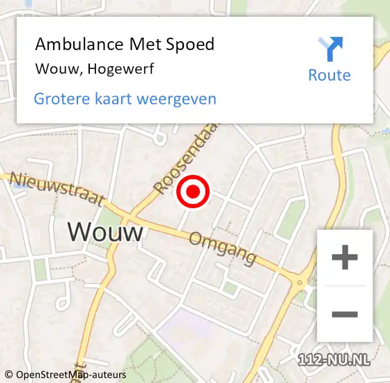 Locatie op kaart van de 112 melding: Ambulance Met Spoed Naar Wouw, Hogewerf op 2 december 2017 11:55