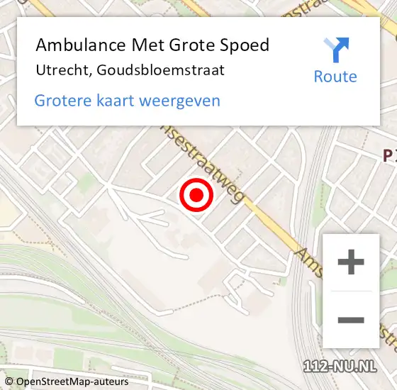 Locatie op kaart van de 112 melding: Ambulance Met Grote Spoed Naar Utrecht, Goudsbloemstraat op 3 december 2017 09:39
