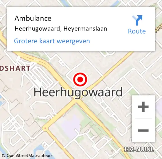 Locatie op kaart van de 112 melding: Ambulance Heerhugowaard, Heyermanslaan op 3 december 2017 15:09