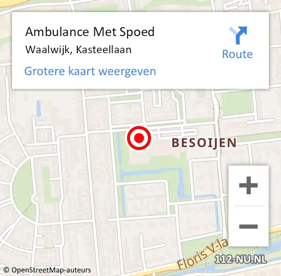 Locatie op kaart van de 112 melding: Ambulance Met Spoed Naar Waalwijk, Kasteellaan op 3 december 2017 18:27