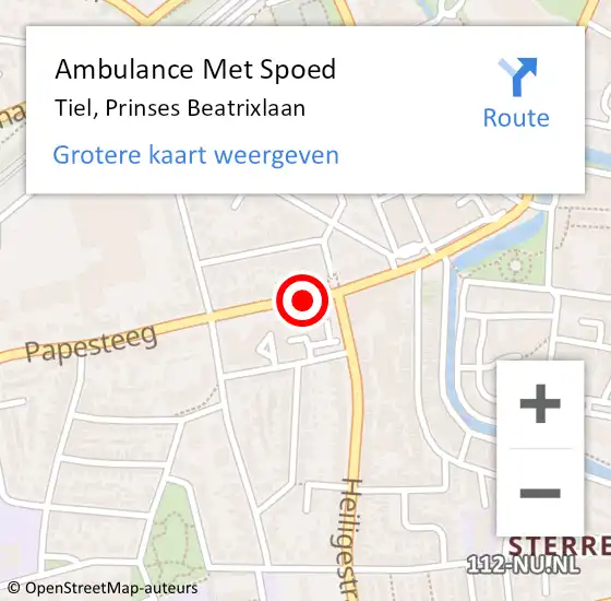 Locatie op kaart van de 112 melding: Ambulance Met Spoed Naar Tiel, Prinses Beatrixlaan op 3 december 2017 22:01