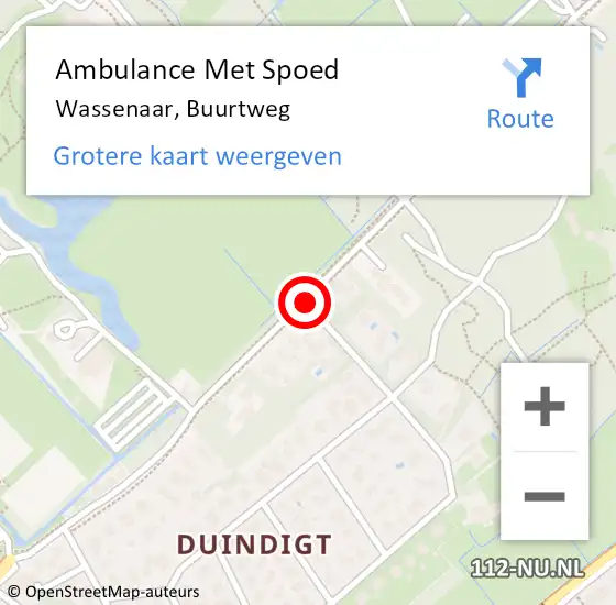 Locatie op kaart van de 112 melding: Ambulance Met Spoed Naar Wassenaar, Buurtweg op 4 december 2017 00:11