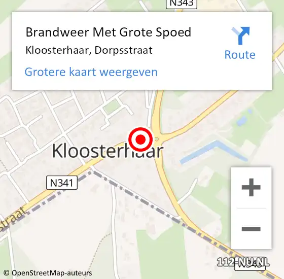 Locatie op kaart van de 112 melding: Brandweer Met Grote Spoed Naar Kloosterhaar, Dorpsstraat op 4 december 2017 07:23