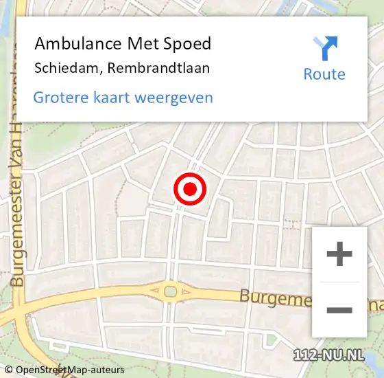 Locatie op kaart van de 112 melding: Ambulance Met Spoed Naar Schiedam, Rembrandtlaan op 4 december 2017 11:33