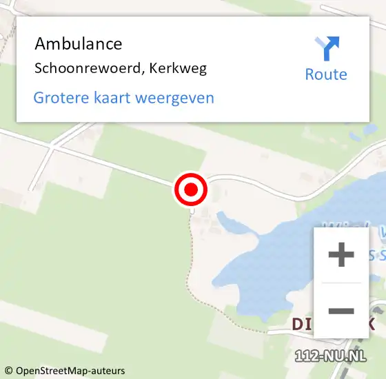 Locatie op kaart van de 112 melding: Ambulance Schoonrewoerd, Kerkweg op 4 december 2017 12:39