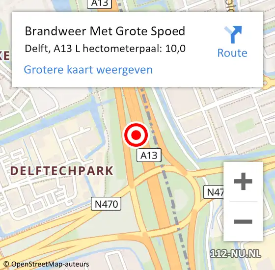 Locatie op kaart van de 112 melding: Brandweer Met Grote Spoed Naar Delft, A13 L hectometerpaal: 9,2 op 4 december 2017 15:25
