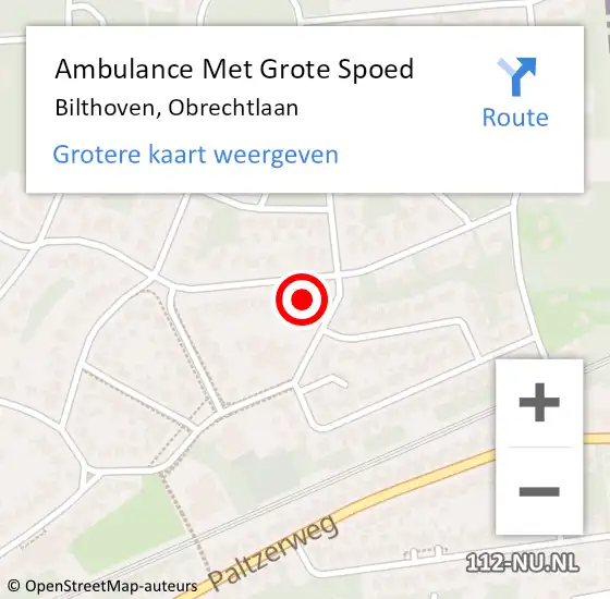 Locatie op kaart van de 112 melding: Ambulance Met Grote Spoed Naar Bilthoven, Obrechtlaan op 4 december 2017 15:44