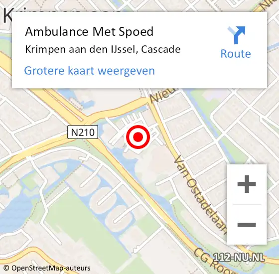 Locatie op kaart van de 112 melding: Ambulance Met Spoed Naar Krimpen aan den IJssel, Cascade op 4 december 2017 20:28
