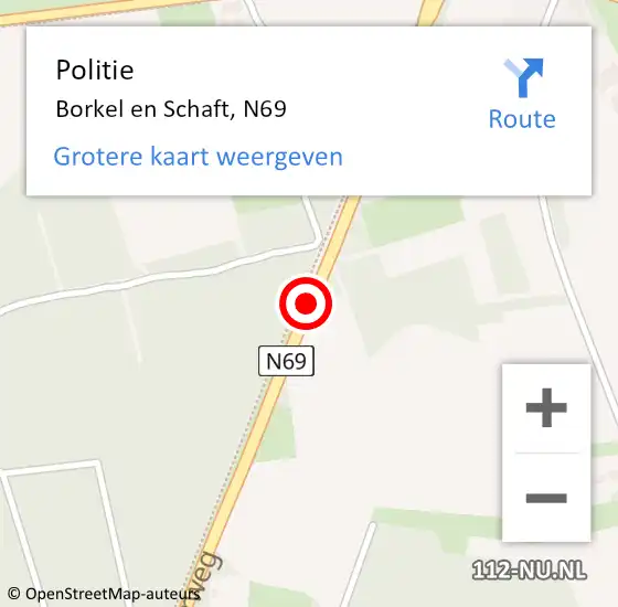 Locatie op kaart van de 112 melding: Politie Borkel en Schaft, N69 op 4 december 2017 20:51