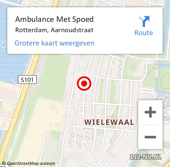 Locatie op kaart van de 112 melding: Ambulance Met Spoed Naar Rotterdam, Aarnoudstraat op 4 december 2017 21:34