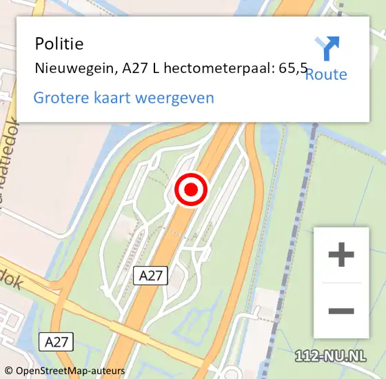Locatie op kaart van de 112 melding: Politie Nieuwegein, A27 L hectometerpaal: 66,1 op 5 december 2017 00:29