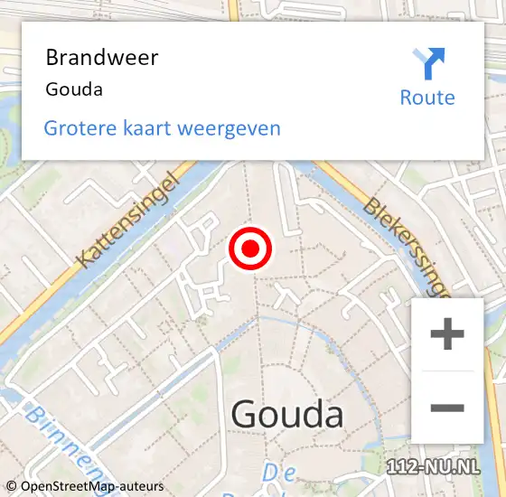 Locatie op kaart van de 112 melding: Brandweer Gouda op 5 december 2017 07:43