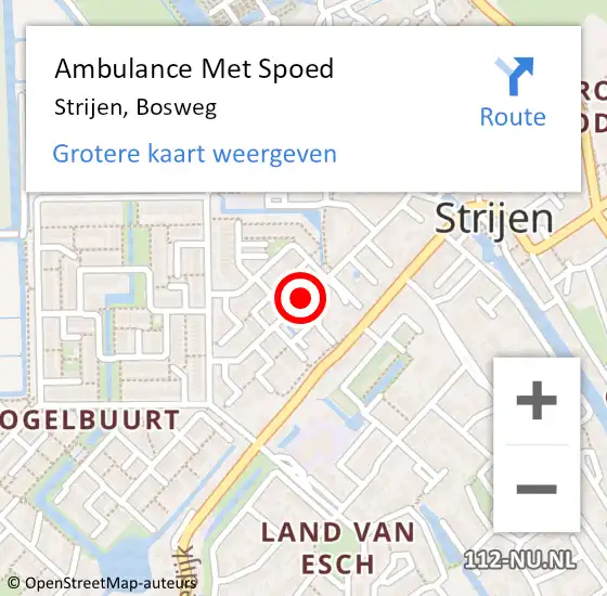 Locatie op kaart van de 112 melding: Ambulance Met Spoed Naar Strijen, Bosweg op 5 december 2017 08:19
