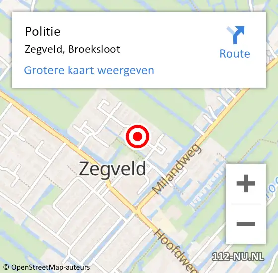 Locatie op kaart van de 112 melding: Politie Zegveld, Broeksloot op 5 december 2017 09:58