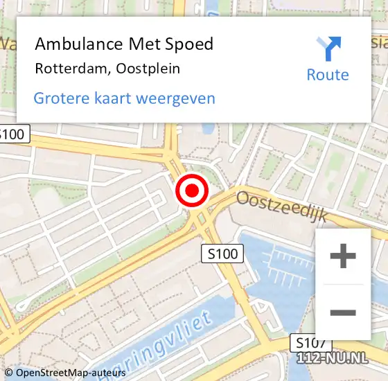 Locatie op kaart van de 112 melding: Ambulance Met Spoed Naar Rotterdam, Oostplein op 5 december 2017 10:33