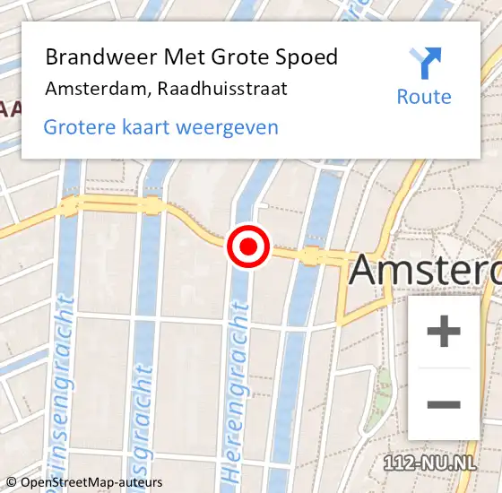 Locatie op kaart van de 112 melding: Brandweer Met Grote Spoed Naar Amsterdam, Raadhuisstraat op 5 december 2017 16:41