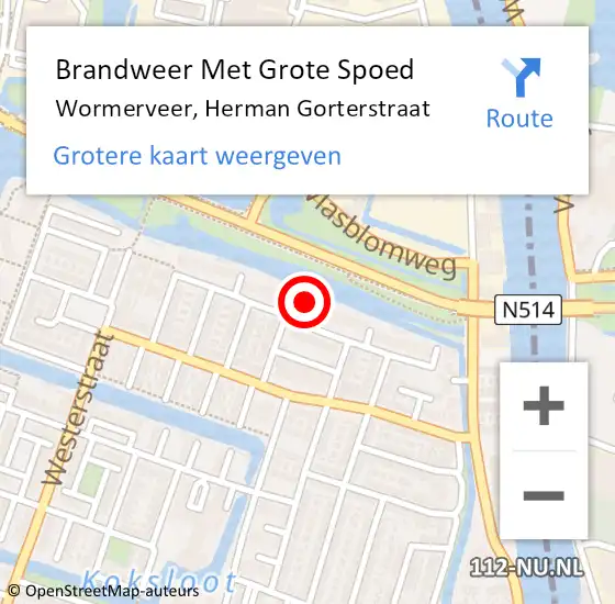 Locatie op kaart van de 112 melding: Brandweer Met Grote Spoed Naar Wormerveer, Herman Gorterstraat op 5 december 2017 17:02