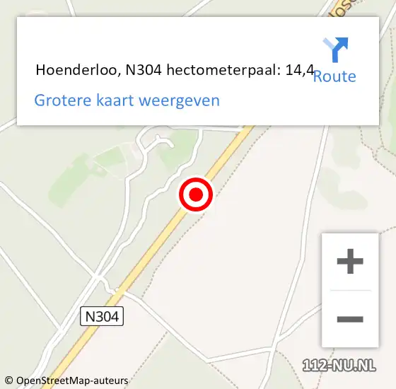 Locatie op kaart van de 112 melding:  Hoenderloo, N304 hectometerpaal: 14,4 op 5 december 2017 18:28