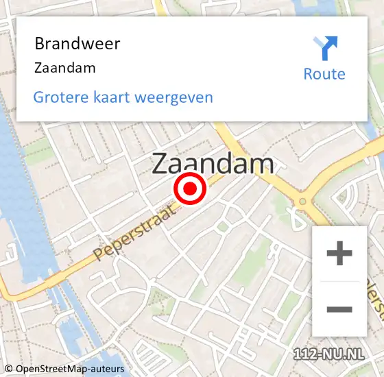 Locatie op kaart van de 112 melding: Brandweer Zaandam op 5 december 2017 22:01