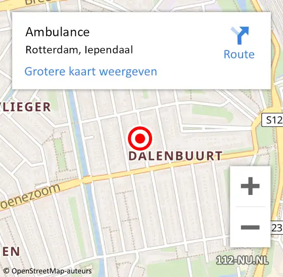 Locatie op kaart van de 112 melding: Ambulance Rotterdam, Iependaal op 6 december 2017 14:22