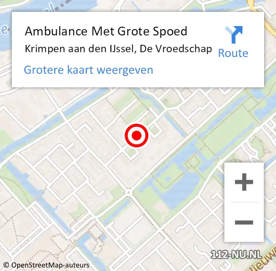 Locatie op kaart van de 112 melding: Ambulance Met Grote Spoed Naar Krimpen aan den IJssel, De Vroedschap op 6 december 2017 19:56