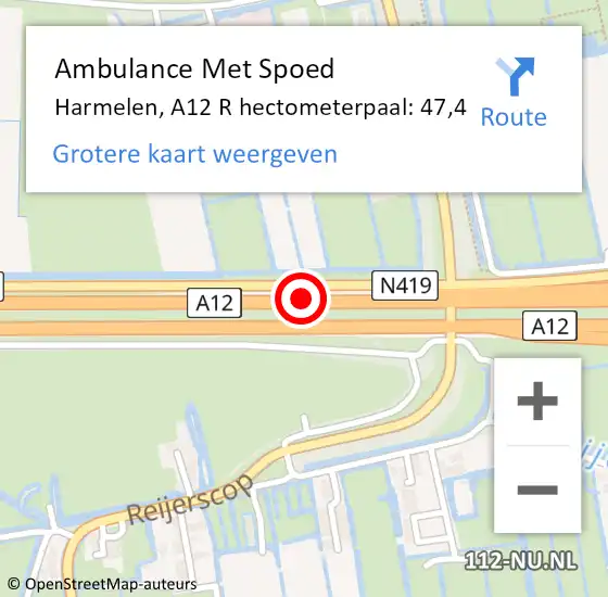 Locatie op kaart van de 112 melding: Ambulance Met Spoed Naar Harmelen, A12 R hectometerpaal: 47,4 op 7 december 2017 08:06