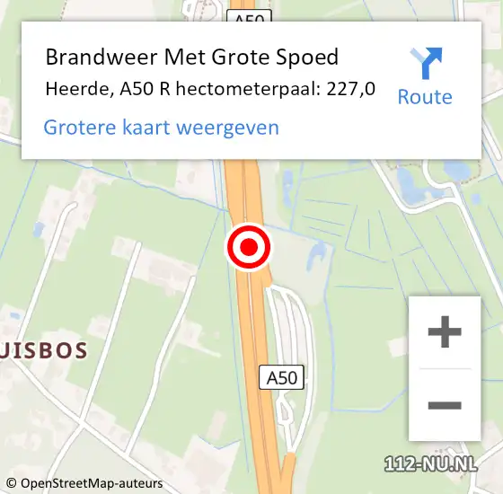 Locatie op kaart van de 112 melding: Brandweer Met Grote Spoed Naar Heerde, A50 L hectometerpaal: 225,0 op 7 december 2017 08:38