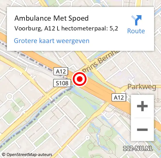 Locatie op kaart van de 112 melding: Ambulance Met Spoed Naar Voorburg, A12 L hectometerpaal: 5,2 op 7 december 2017 14:07