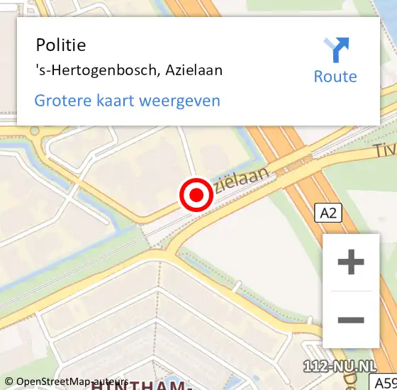 Locatie op kaart van de 112 melding: Politie 's-Hertogenbosch, Azielaan op 7 december 2017 16:06