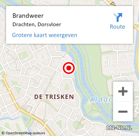Locatie op kaart van de 112 melding: Brandweer Drachten, Dorsvloer op 7 december 2017 16:13