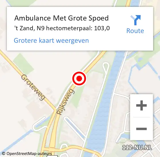 Locatie op kaart van de 112 melding: Ambulance Met Grote Spoed Naar 't Zand, N9 op 7 december 2017 16:42