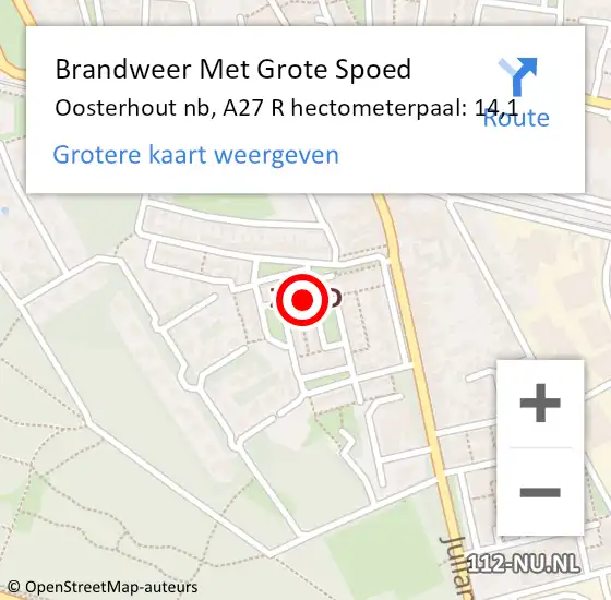 Locatie op kaart van de 112 melding: Brandweer Met Grote Spoed Naar Oosterhout nb, A27 R hectometerpaal: 14,1 op 7 december 2017 17:23