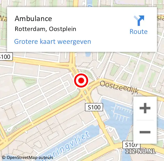 Locatie op kaart van de 112 melding: Ambulance Rotterdam, Oostplein op 7 december 2017 18:23