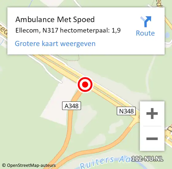 Locatie op kaart van de 112 melding: Ambulance Met Spoed Naar Ellecom, N317 hectometerpaal: 1,9 op 7 december 2017 19:43