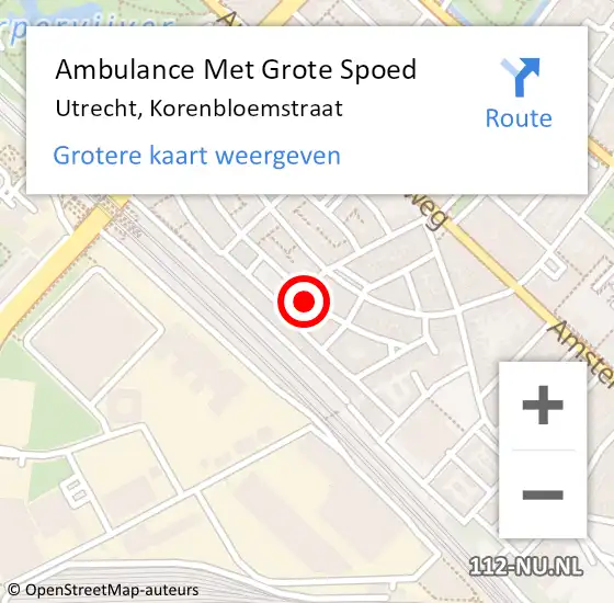Locatie op kaart van de 112 melding: Ambulance Met Grote Spoed Naar Utrecht, Korenbloemstraat op 7 december 2017 21:06