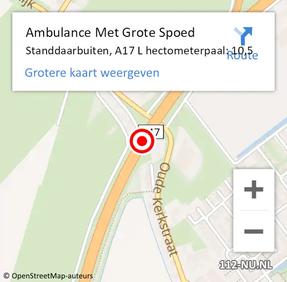 Locatie op kaart van de 112 melding: Ambulance Met Grote Spoed Naar Standdaarbuiten, A17 L hectometerpaal: 10,9 op 7 december 2017 21:28