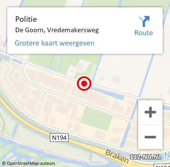 Locatie op kaart van de 112 melding: Politie De Goorn, Vredemakersweg op 8 december 2017 07:00
