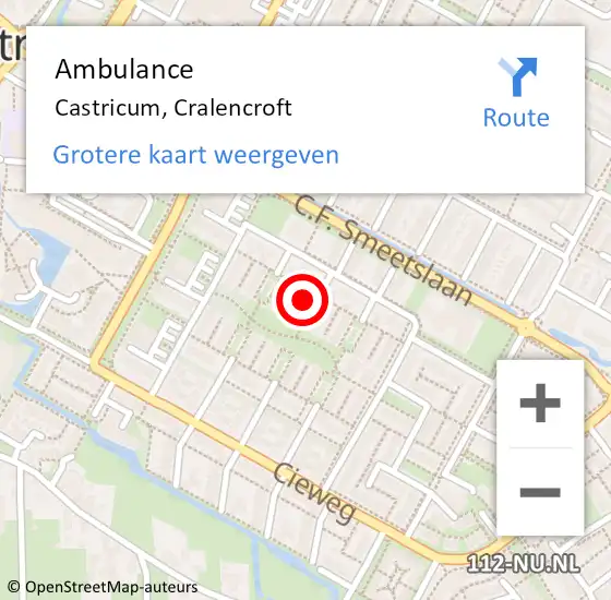 Locatie op kaart van de 112 melding: Ambulance Castricum, Cralencroft op 8 december 2017 13:27