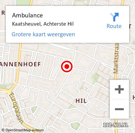 Locatie op kaart van de 112 melding: Ambulance Kaatsheuvel, Achterste Hil op 8 december 2017 13:37