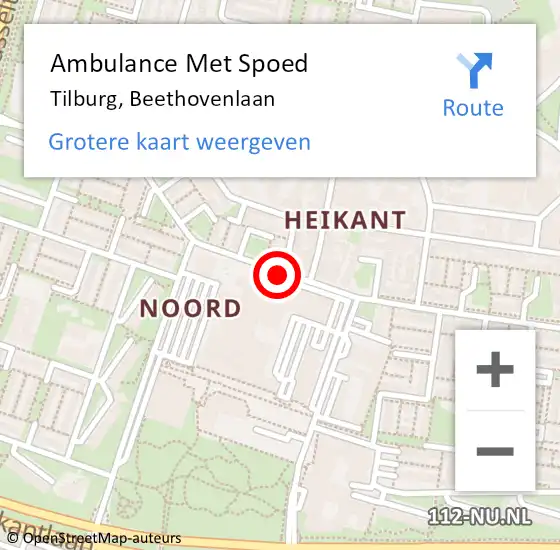 Locatie op kaart van de 112 melding: Ambulance Met Spoed Naar Tilburg, Beethovenlaan op 8 december 2017 13:38