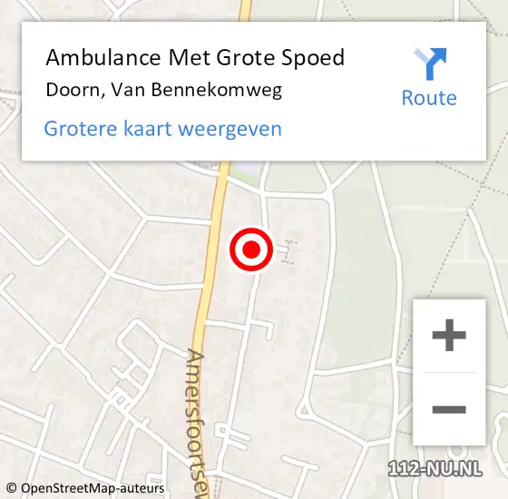 Locatie op kaart van de 112 melding: Ambulance Met Grote Spoed Naar Doorn, Van Bennekomweg op 8 december 2017 18:21
