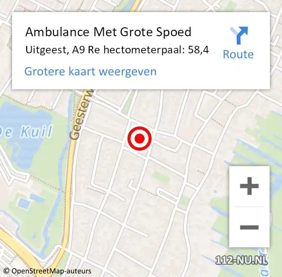 Locatie op kaart van de 112 melding: Ambulance Met Grote Spoed Naar Uitgeest, A9 R hectometerpaal: 59,1 op 8 december 2017 20:17