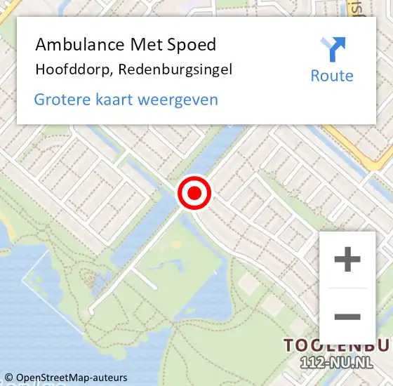 Locatie op kaart van de 112 melding: Ambulance Met Spoed Naar Hoofddorp, Redenburgsingel op 8 december 2017 21:58