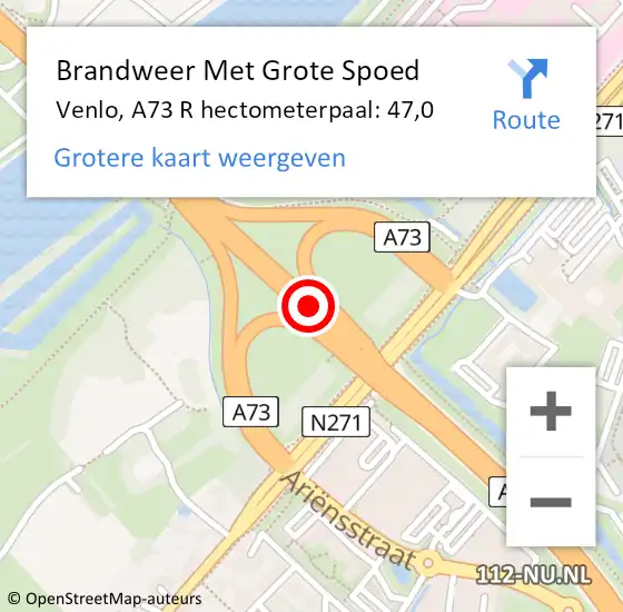 Locatie op kaart van de 112 melding: Brandweer Met Grote Spoed Naar Venlo, A73 R hectometerpaal: 47,0 op 8 december 2017 22:06
