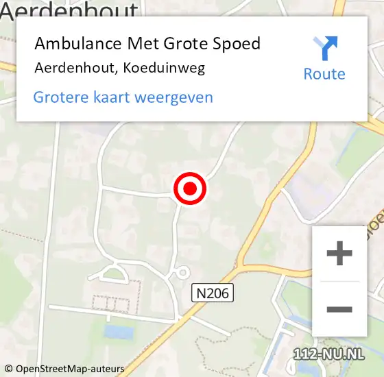 Locatie op kaart van de 112 melding: Ambulance Met Grote Spoed Naar Aerdenhout, Koeduinweg op 9 december 2017 02:48