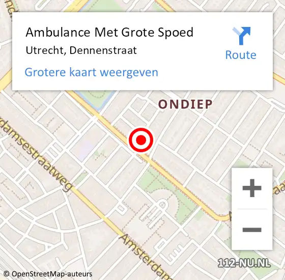 Locatie op kaart van de 112 melding: Ambulance Met Grote Spoed Naar Utrecht, Dennenstraat op 9 december 2017 03:13