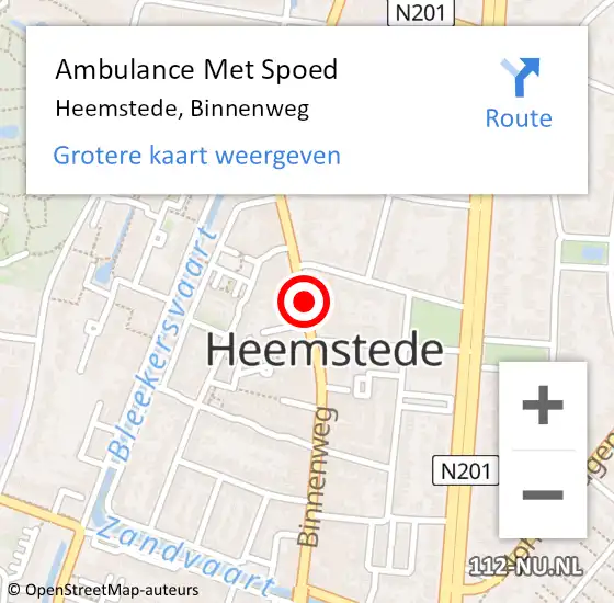 Locatie op kaart van de 112 melding: Ambulance Met Spoed Naar Heemstede, Binnenweg op 9 december 2017 03:34